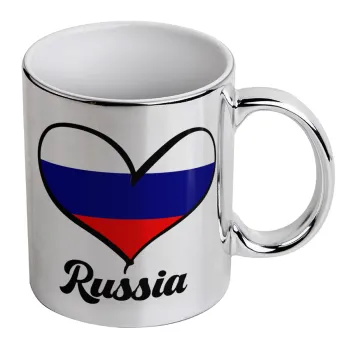 Russia flag, Κούπα κεραμική, ασημένια καθρέπτης, 330ml