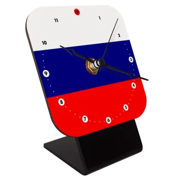 Russia flag, Quartz Wooden table clock with hands (10cm)
