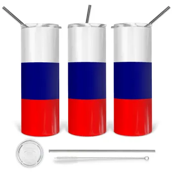 Russia flag, Tumbler stainless steel 600ml, with metal straw & cleaning brush
