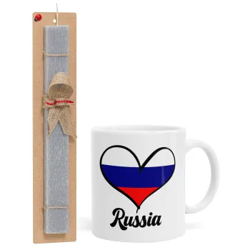 Russia flag, Easter Set, Ceramic Cup (330ml) & Easter aromatic flat candle (30cm) (GRAY)