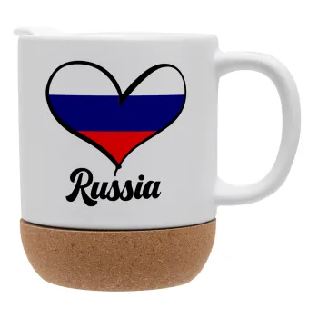 Russia flag, Κούπα, κεραμική με βάση φελού και καπάκι (ΜΑΤ), 330ml