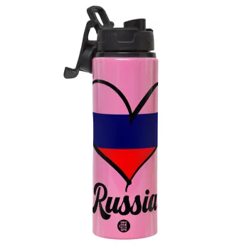 Russia flag, Μεταλλικό παγούρι νερού με καπάκι ασφαλείας, αλουμινίου 850ml