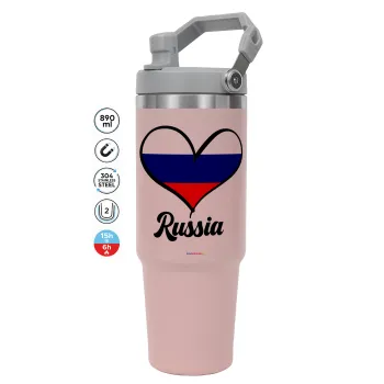 Russia flag, PINK Travel Tumbler with Handle 890ml