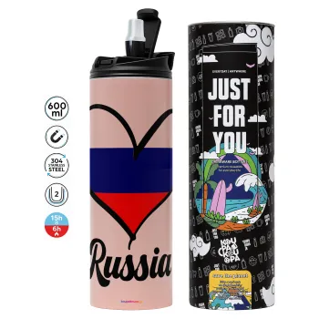 Russia flag, Tumbler stainless steel PINK 600ml