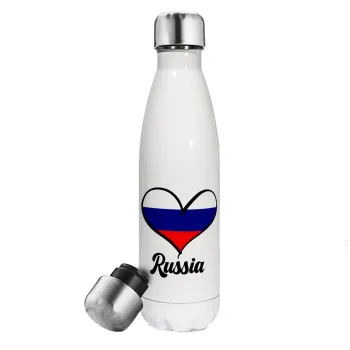 Russia flag, Μεταλλικό παγούρι θερμός Λευκό (Stainless steel), διπλού τοιχώματος, 500ml