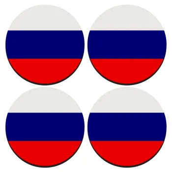 Russia flag, ΣΕΤ 4 Σουβέρ ξύλινα στρογγυλά (9cm)