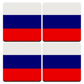Russia flag, ΣΕΤ 4 Σουβέρ ξύλινα τετράγωνα (9cm)
