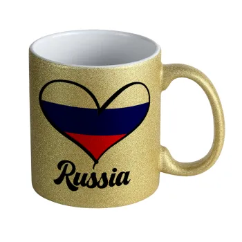 Russia flag, Κούπα Χρυσή Glitter που γυαλίζει, κεραμική, 330ml