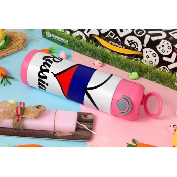 Russia flag, Easter candle, Childrens hot water bottle, stainless steel, with safety straw, PINK (500ml)