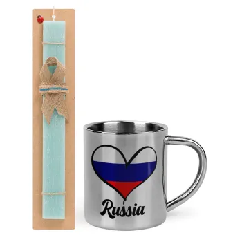 Russia flag, Πασχαλινή Λαμπάδα με μεταλλική κούπα θερμό (300ml) & κερί αρωματικό πλακέ (30cm) (ΤΙΡΚΟΥΑΖ)