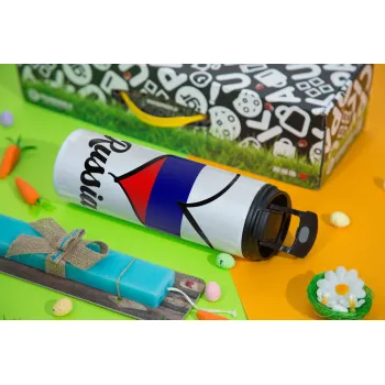 Russia flag, Πασχαλινή Λαμπάδα με Travel Tumbler θερμό με διπλό καπάκι (600ml, BPA free) & κερί αρωματικό πλακέ (30cm) (ΤΙΡΚΟΥΑΖ)