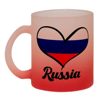 Russia flag, Κούπα γυάλινη δίχρωμη με βάση το κόκκινο ματ, 330ml