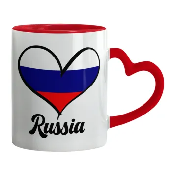 Russia flag, Mug heart red handle, ceramic, 330ml