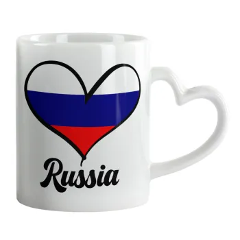 Russia flag, Mug heart handle, ceramic, 330ml
