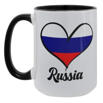 Russia flag, Κούπα Mega 15oz, κεραμική Μαύρη, 450ml