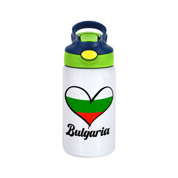 Bulgaria flag, Παιδικό παγούρι θερμό, ανοξείδωτο, με καλαμάκι ασφαλείας, πράσινο/μπλε (350ml)