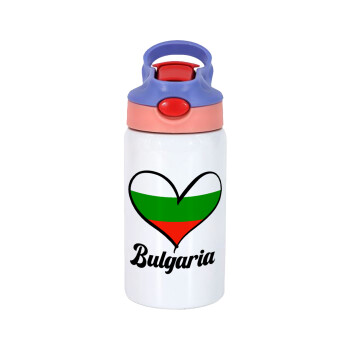 Bulgaria flag, Παιδικό παγούρι θερμό, ανοξείδωτο, με καλαμάκι ασφαλείας, ροζ/μωβ (350ml)