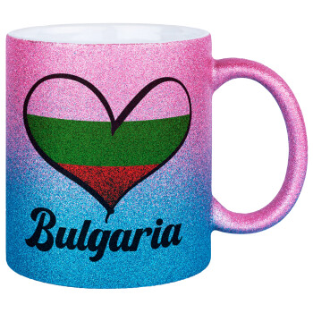 Bulgaria flag, Κούπα Χρυσή/Μπλε Glitter, κεραμική, 330ml