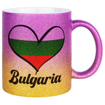 Bulgaria flag, Κούπα Χρυσή/Ροζ Glitter, κεραμική, 330ml