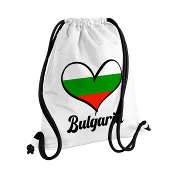 Bulgaria flag, Τσάντα πλάτης πουγκί GYMBAG λευκή, με τσέπη (40x48cm) & χονδρά κορδόνια