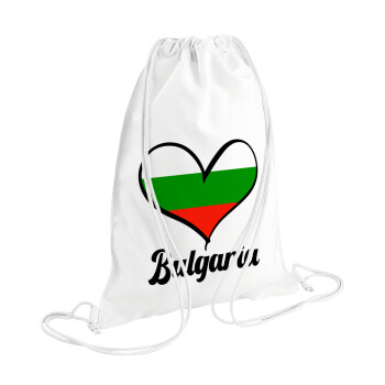 Bulgaria flag, Τσάντα πλάτης πουγκί GYMBAG λευκή (28x40cm)