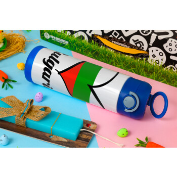 Bulgaria flag, Easter candle, Childrens hot water bottle, stainless steel, with safety straw, BLUE (500ml)