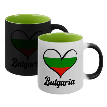 Bulgaria flag, Κούπα Μαγική εσωτερικό πράσινο, κεραμική 330ml που αλλάζει χρώμα με το ζεστό ρόφημα (1 τεμάχιο)