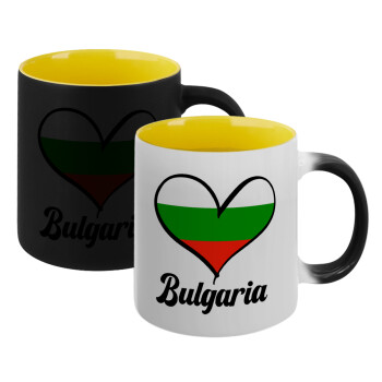 Bulgaria flag, Κούπα Μαγική εσωτερικό κίτρινη, κεραμική 330ml που αλλάζει χρώμα με το ζεστό ρόφημα (1 τεμάχιο)