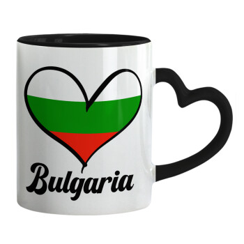 Bulgaria flag, Κούπα καρδιά χερούλι μαύρη, κεραμική, 330ml