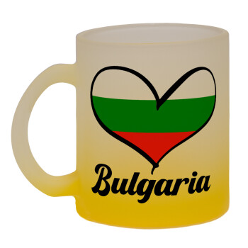 Bulgaria flag, Κούπα γυάλινη δίχρωμη με βάση το κίτρινο ματ, 330ml