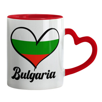 Bulgaria flag, Κούπα καρδιά χερούλι κόκκινη, κεραμική, 330ml