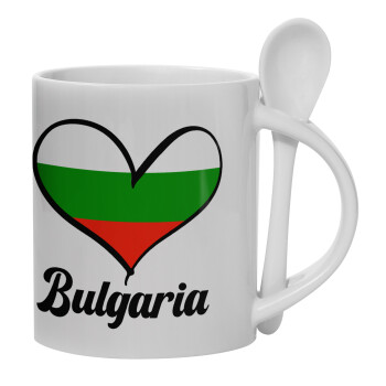 Bulgaria flag, Ceramic coffee mug with Spoon, 330ml (1pcs)