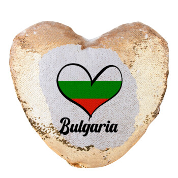 Bulgaria flag, Μαξιλάρι καναπέ καρδιά Μαγικό Χρυσό με πούλιες 40x40cm περιέχεται το  γέμισμα