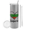 Tumbler stainless steel Silver 600ml, with metal straw & cleaning brush