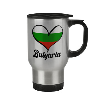 Bulgaria flag, Stainless steel travel mug with lid, double wall 450ml