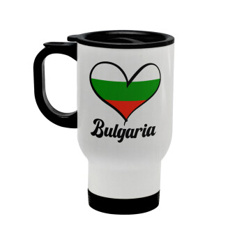 Bulgaria flag, Κούπα ταξιδιού ανοξείδωτη με καπάκι, διπλού τοιχώματος (θερμό) λευκή 450ml