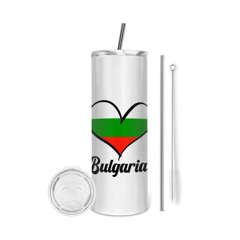 Bulgaria flag, Eco friendly ποτήρι θερμό (tumbler) από ανοξείδωτο ατσάλι 600ml, με μεταλλικό καλαμάκι & βούρτσα καθαρισμού