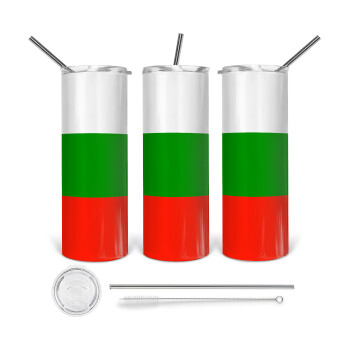 Bulgaria flag, 360 Eco friendly ποτήρι θερμό (tumbler) από ανοξείδωτο ατσάλι 600ml, με μεταλλικό καλαμάκι & βούρτσα καθαρισμού