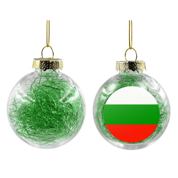Bulgaria flag, Χριστουγεννιάτικη μπάλα δένδρου διάφανη με πράσινο γέμισμα 8cm