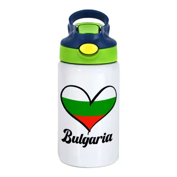 Bulgaria flag, Παιδικό παγούρι θερμό, ανοξείδωτο, με καλαμάκι ασφαλείας, πράσινο/μπλε (350ml)