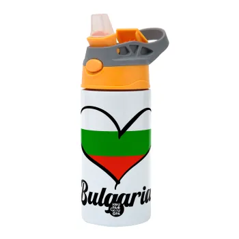 Bulgaria flag, Children's hot water bottle, stainless steel, with safety straw, Orange/Grey (360ml) BPA-FREE