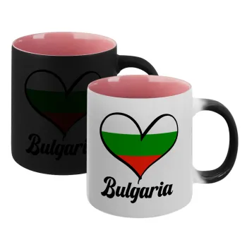 Bulgaria flag, Κούπα Μαγική εσωτερικό ΡΟΖ, κεραμική 330ml που αλλάζει χρώμα με το ζεστό ρόφημα