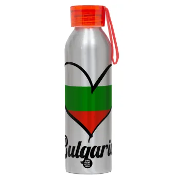 Bulgaria flag, Αλουμινένιο Αθλητικό Μπουκάλι 650ml – Ασημί με Κόκκινο Καπάκι και Λουράκι Σιλικόνης