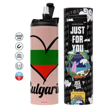 Bulgaria flag, Tumbler stainless steel PINK 600ml