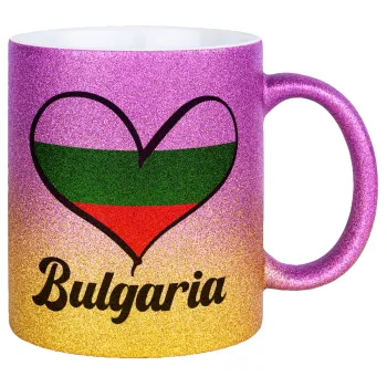 Bulgaria flag, Κούπα Χρυσή/Ροζ Glitter, κεραμική, 330ml
