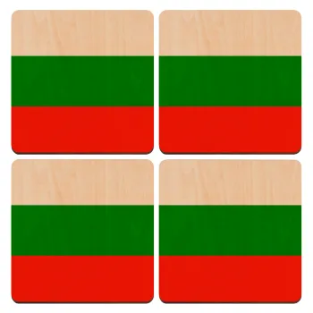Bulgaria flag, ΣΕΤ x4 Σουβέρ ξύλινα τετράγωνα plywood (9cm)