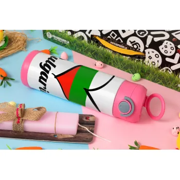 Bulgaria flag, Easter candle, Childrens hot water bottle, stainless steel, with safety straw, PINK (500ml)
