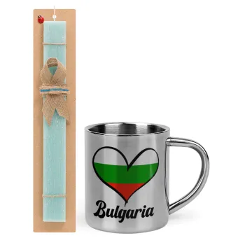 Bulgaria flag, Πασχαλινή Λαμπάδα με μεταλλική κούπα θερμό (300ml) & κερί αρωματικό πλακέ (30cm) (ΤΙΡΚΟΥΑΖ)
