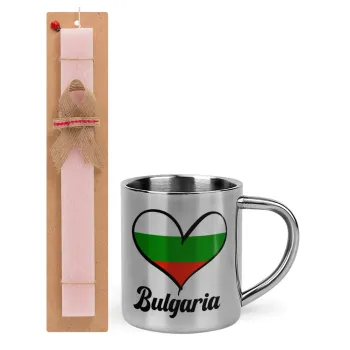 Bulgaria flag, Easter Set, metallic thermal cup (300ml) & aromatic flat Easter candle (30cm) (PINK)