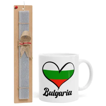Bulgaria flag, Πασχαλινή Λαμπάδα με Κούπα κεραμική (330ml) & κερί αρωματικό πλακέ (30cm) (ΓΚΡΙ)